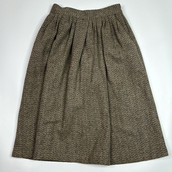 Vintage Kensington Square Petite Brown Chevron Wool Skirt Size 11-12 80s - Picture 1 of 13